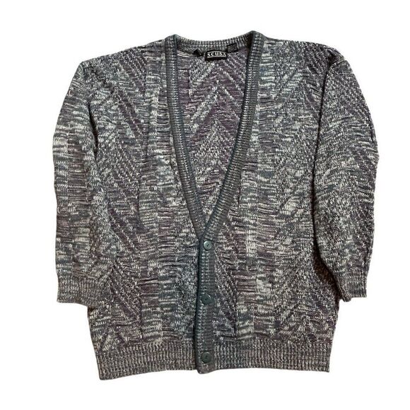 Vtg Grandpa Cardigan Sweater Mens Sz L Wool Acrylic Kurt Cobain Grunge 90s - Picture 7 of 7